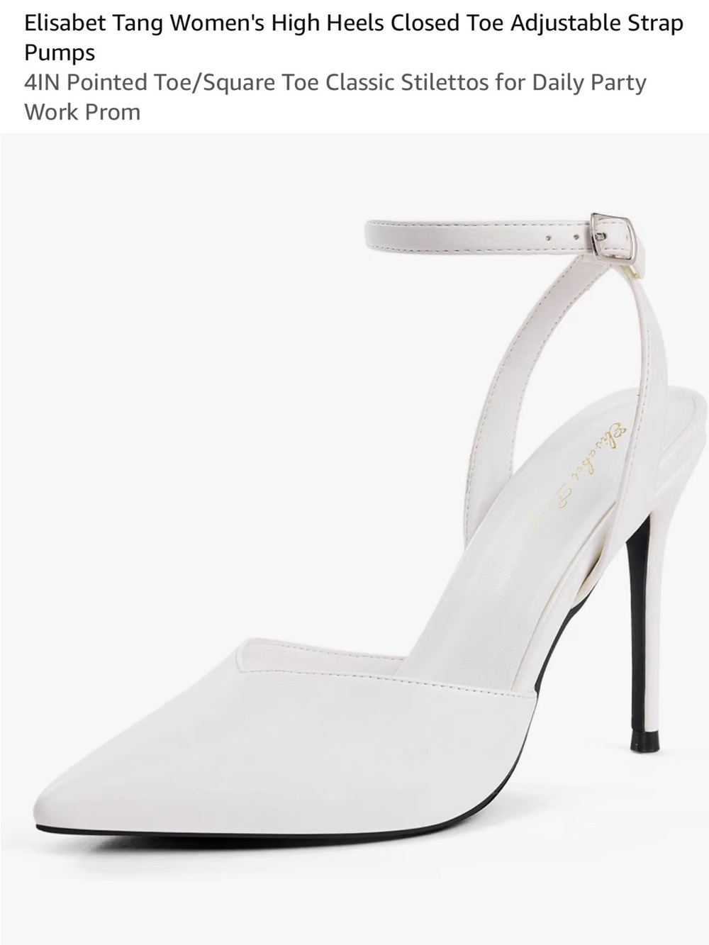Women's White Pointed Toe Ankle Strap Pumps